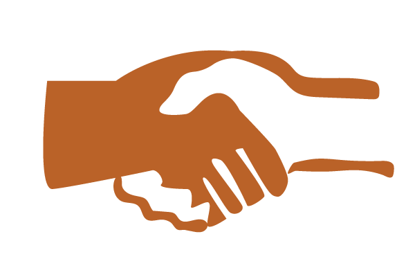 Two illustrated orange hands shake