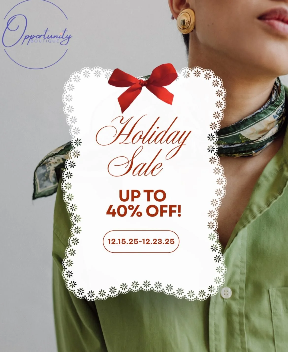 Need a last minute gift or holiday party outfit?! @opportunity.boutique has you covered! 
We&rsquo;re open from 10-3 Monday and Tuesday this week!
(We will be closed from Dec 24-Jan 5, so stop out while you have the chance!)