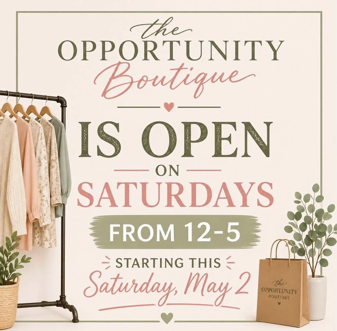 Exciting news!
The @opportunity.boutique will now be open on Saturdays from 12-5!
We&rsquo;re kicking our new hours off with a Health Care Literacy Workshop from 10-11:30 am this Saturday,May 2.
We hope to see you on Saturday!