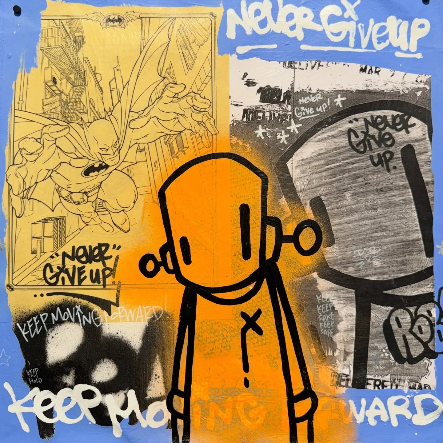 Fight the good fight - original Chris RWK this 30cm x 30cm part of the Crossing Parts show is now for sale online. Or come by have a drink on us. This piece has a digital certificate embedded. Hope to see you soon! @chrisrwk @robotswillkill @suye.co 