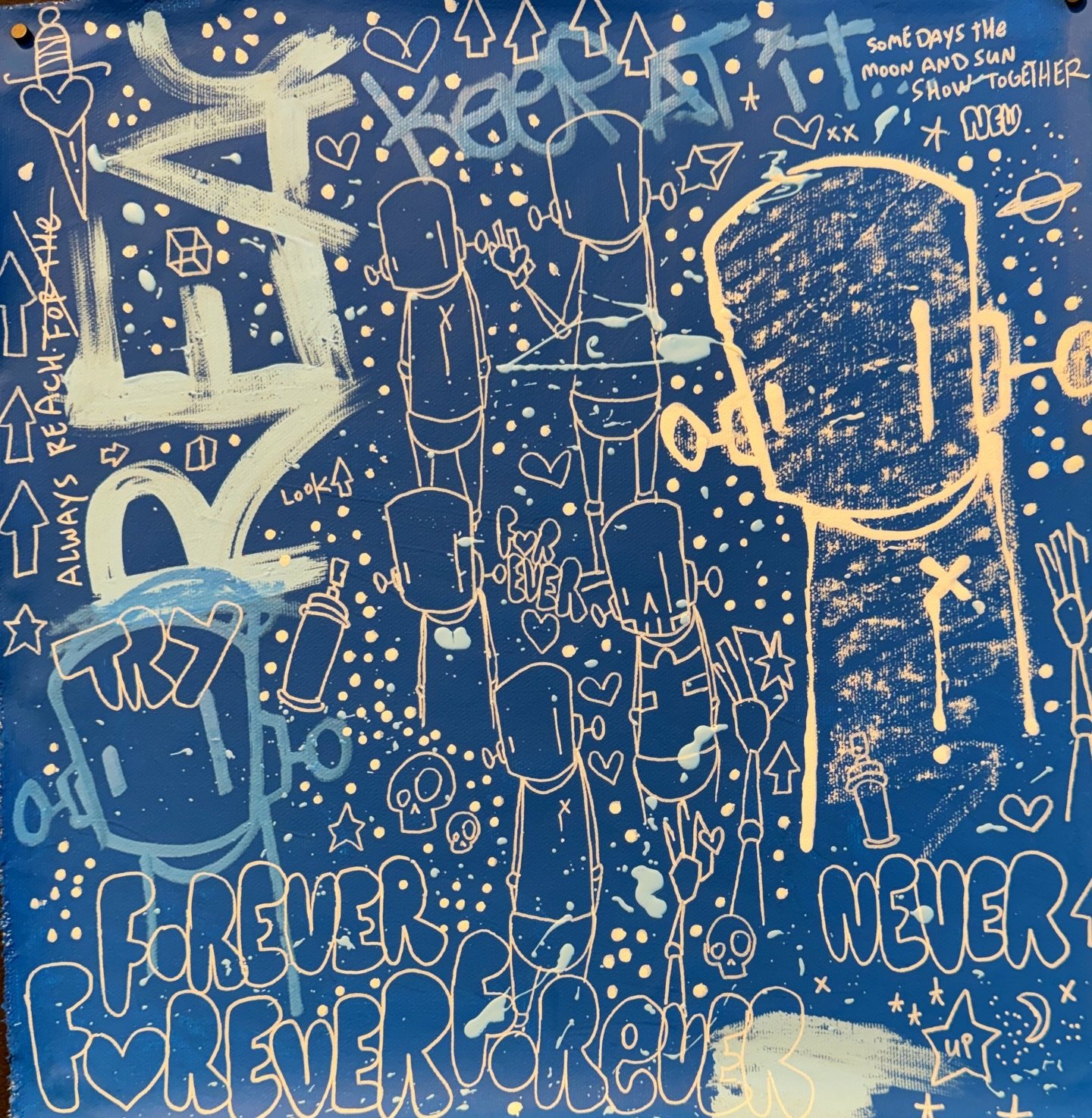 It&rsquo;s in the stars, original from Chris RWK. Mixed mesium on canvas. 30x30cm and comes with a digital certificate embedded into the canvas. Not many blue and whites around 💙🤍 come by our gallery or check the piece out in our webstore. @suye.co