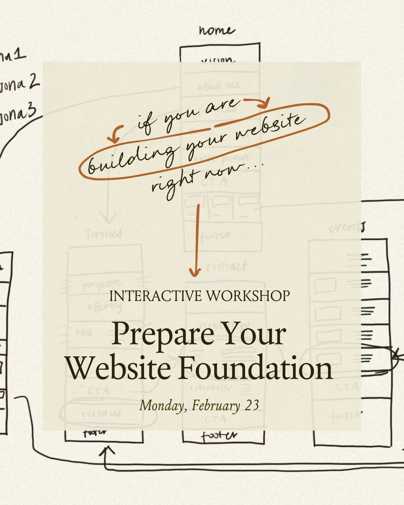 For the conscious entrepreneur who&rsquo;s about to build or refresh their website, this workshop is for you.

A space to lay the foundation, to get super clear about website goals and to learn the basics of building your website.

We&rsquo;ll begin 