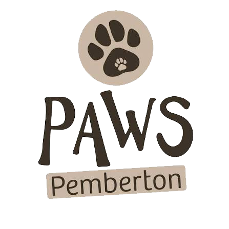 Logo for Paws Pemberton featuring stylized dog paw prints and text.