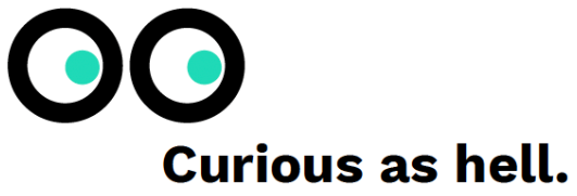Curious as hell graphic with eyes from Curiosity Tank's brand