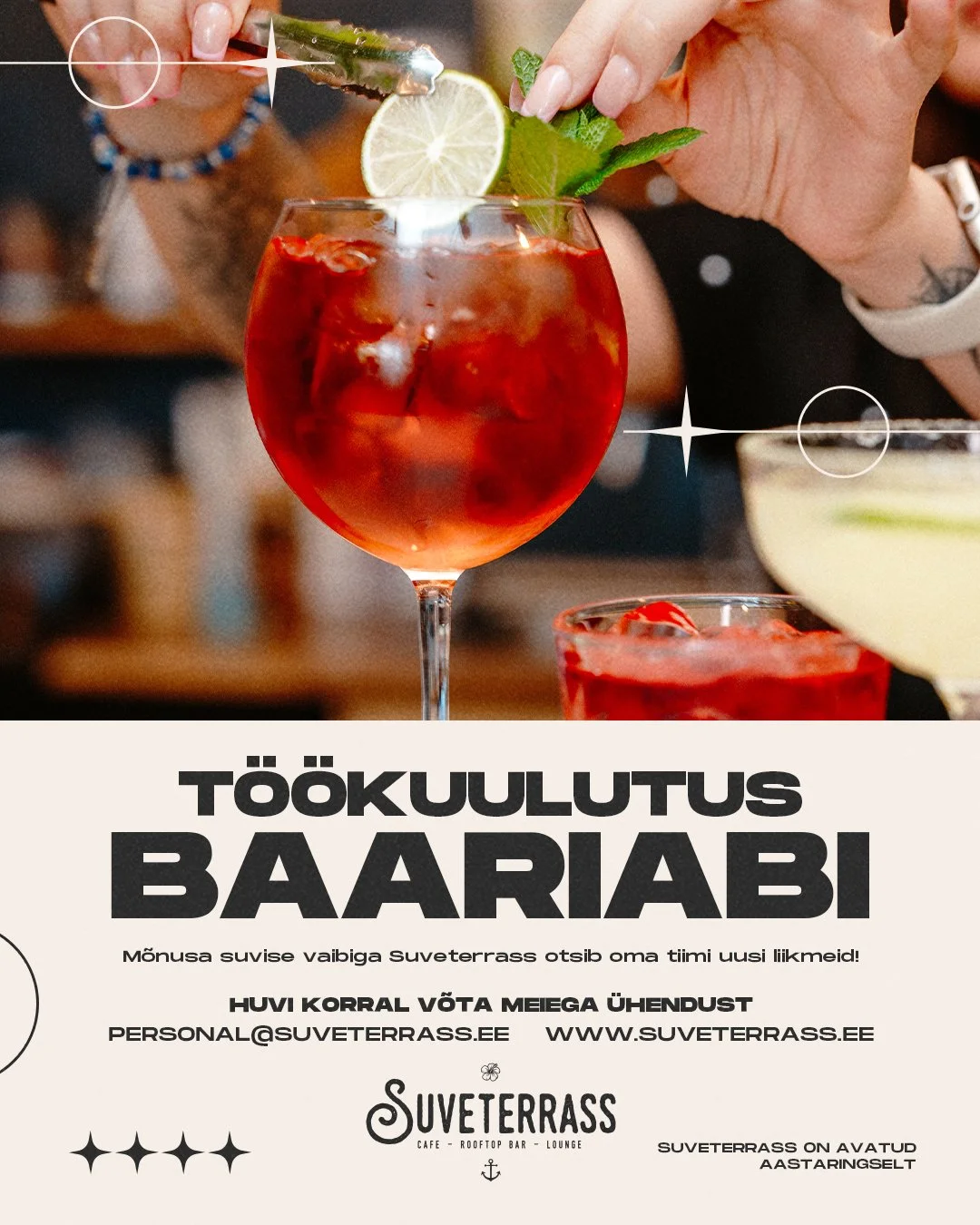 Töökuulutus restoranis suveterrass - baariabi