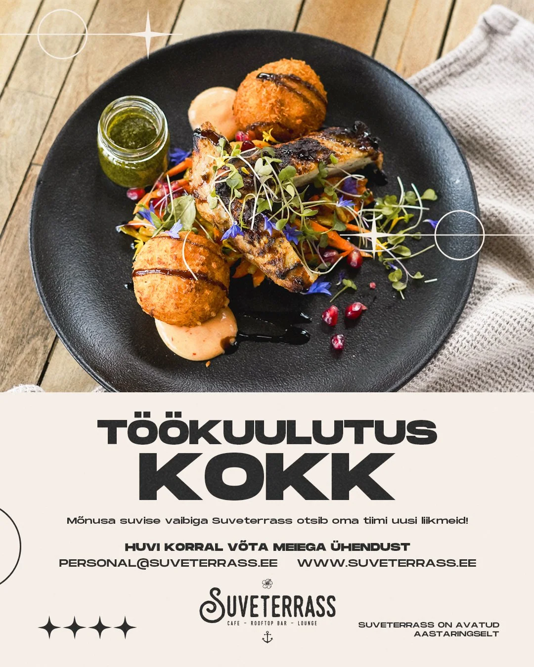 Tööpakkumine kokk restoranis suveterrass