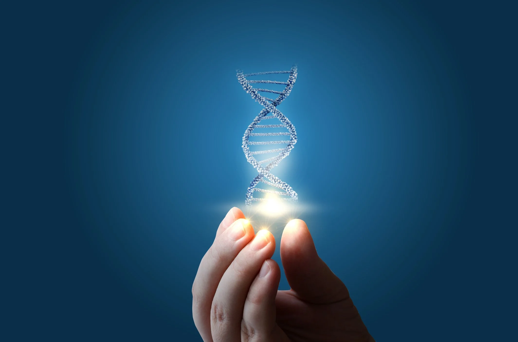 person holding DNA graphic with double helix