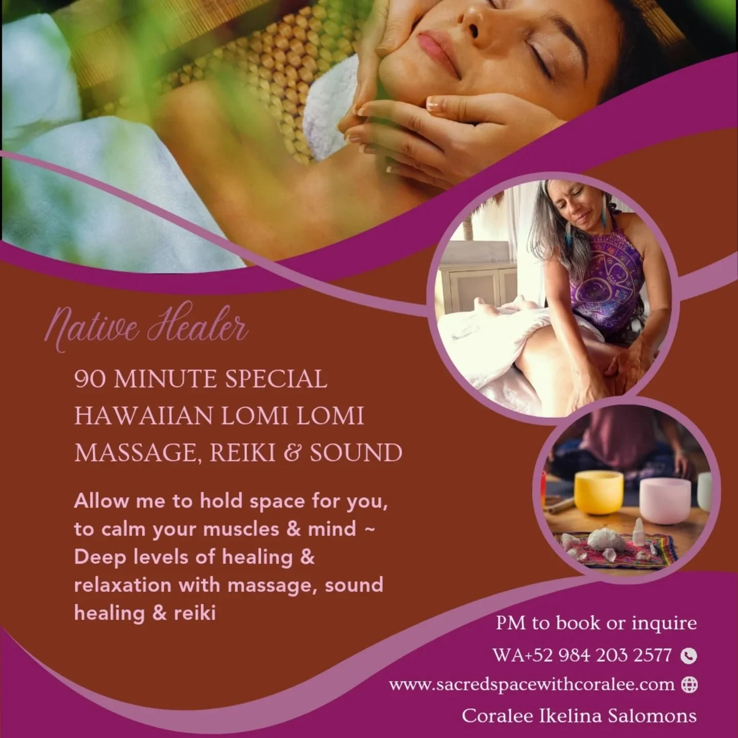 Hola Playa community!

I lovingly offer my services to you!

My sessions can be light or deep depending on what your mind, body and spirit needs.  My services bring an energetic clearing, grounding, relaxing and recentering sensation

If you&rsquo;re