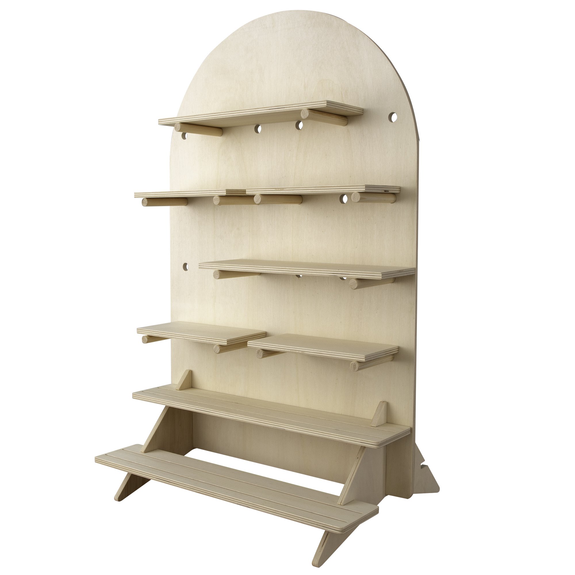 Curved Table Top Pegboard Display Stand with Tiered Shelving — Dust Shack