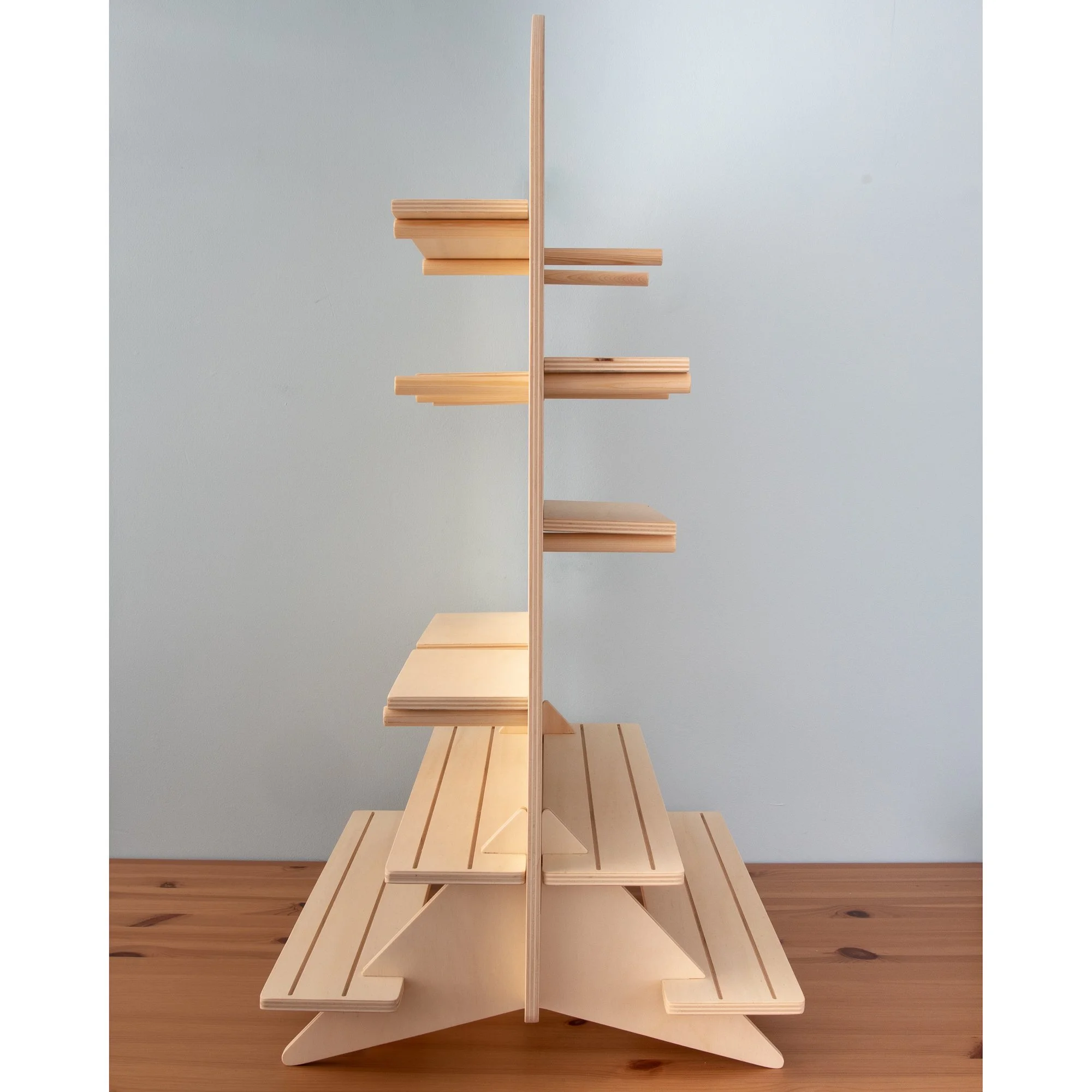 Curved Table Top Pegboard Display Stand with Tiered Shelving — Dust Shack