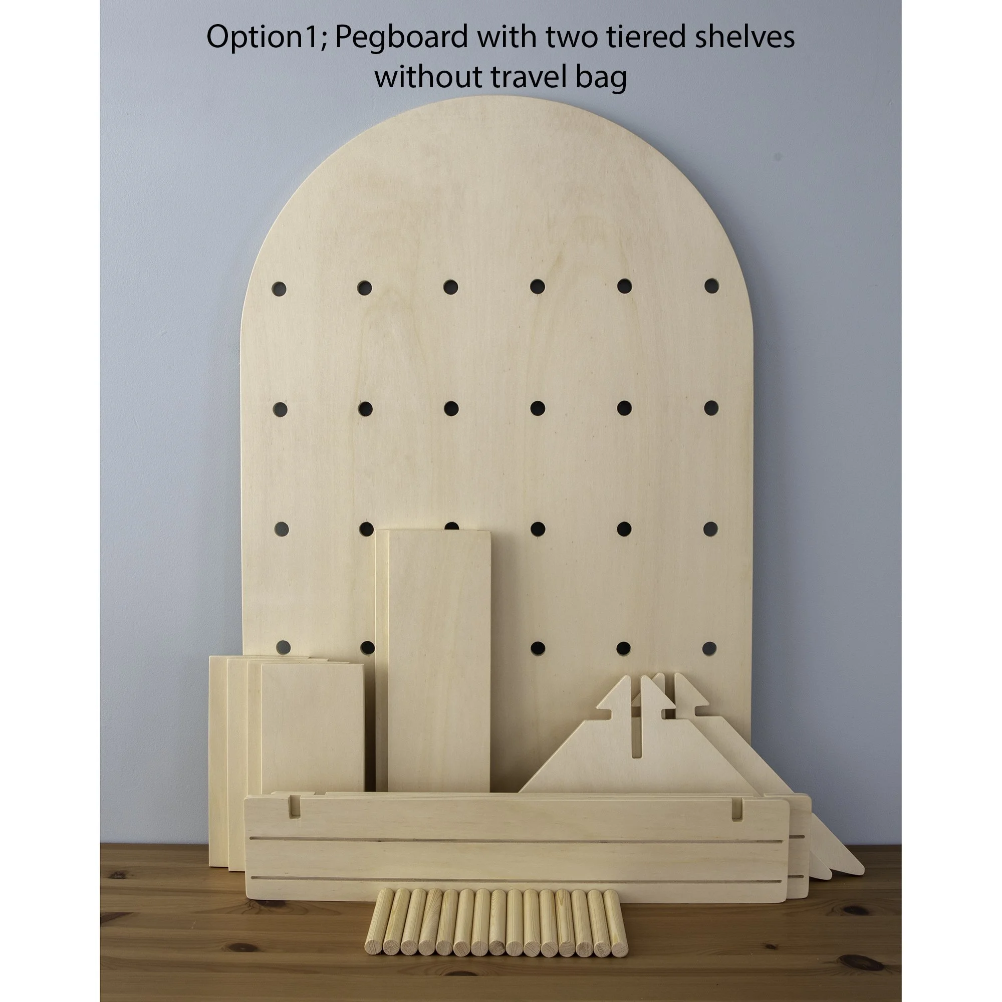 Curved Table Top Pegboard Display Stand with Tiered Shelving — Dust Shack