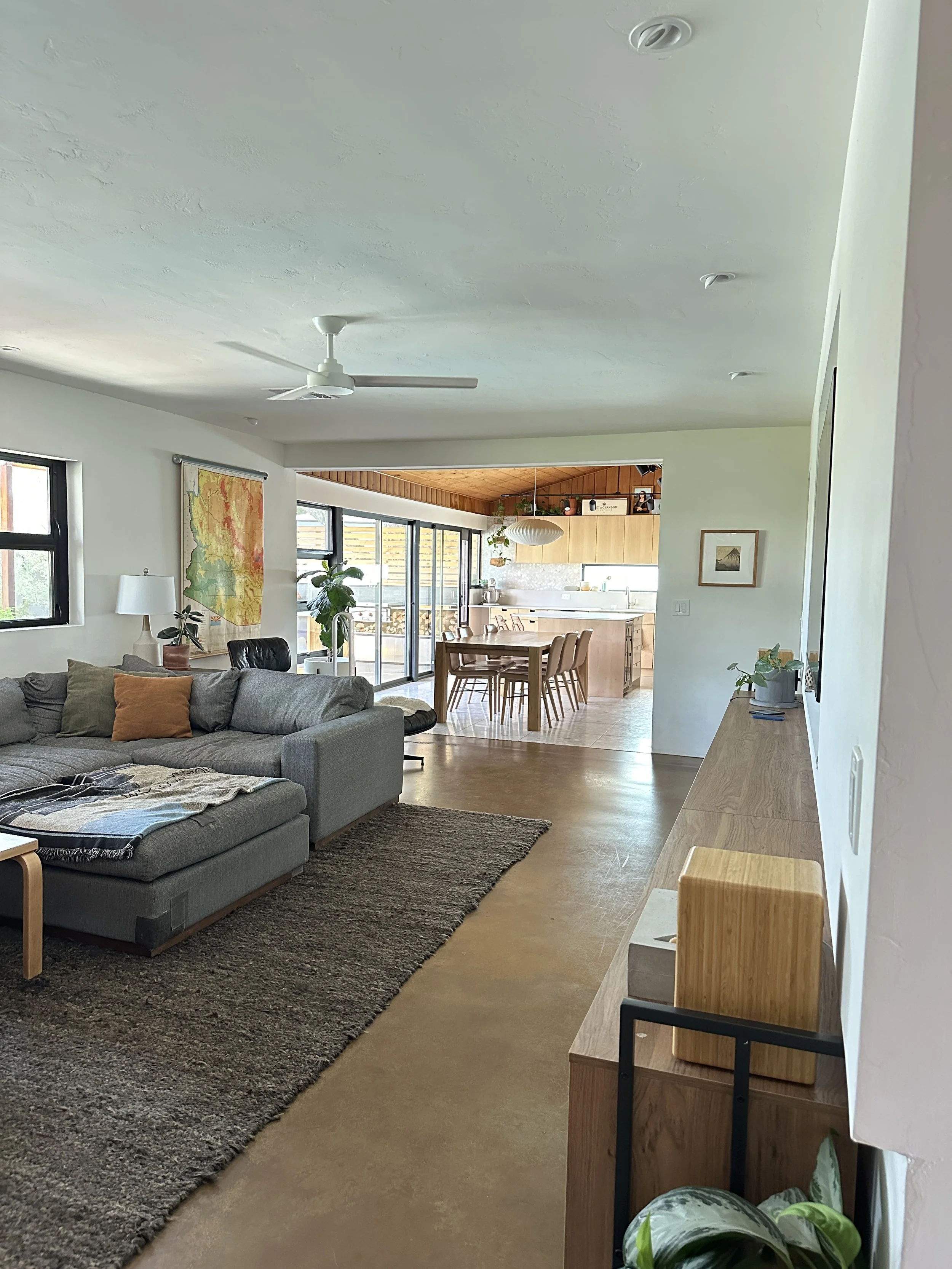 Pulled back shot showing size of kitchen