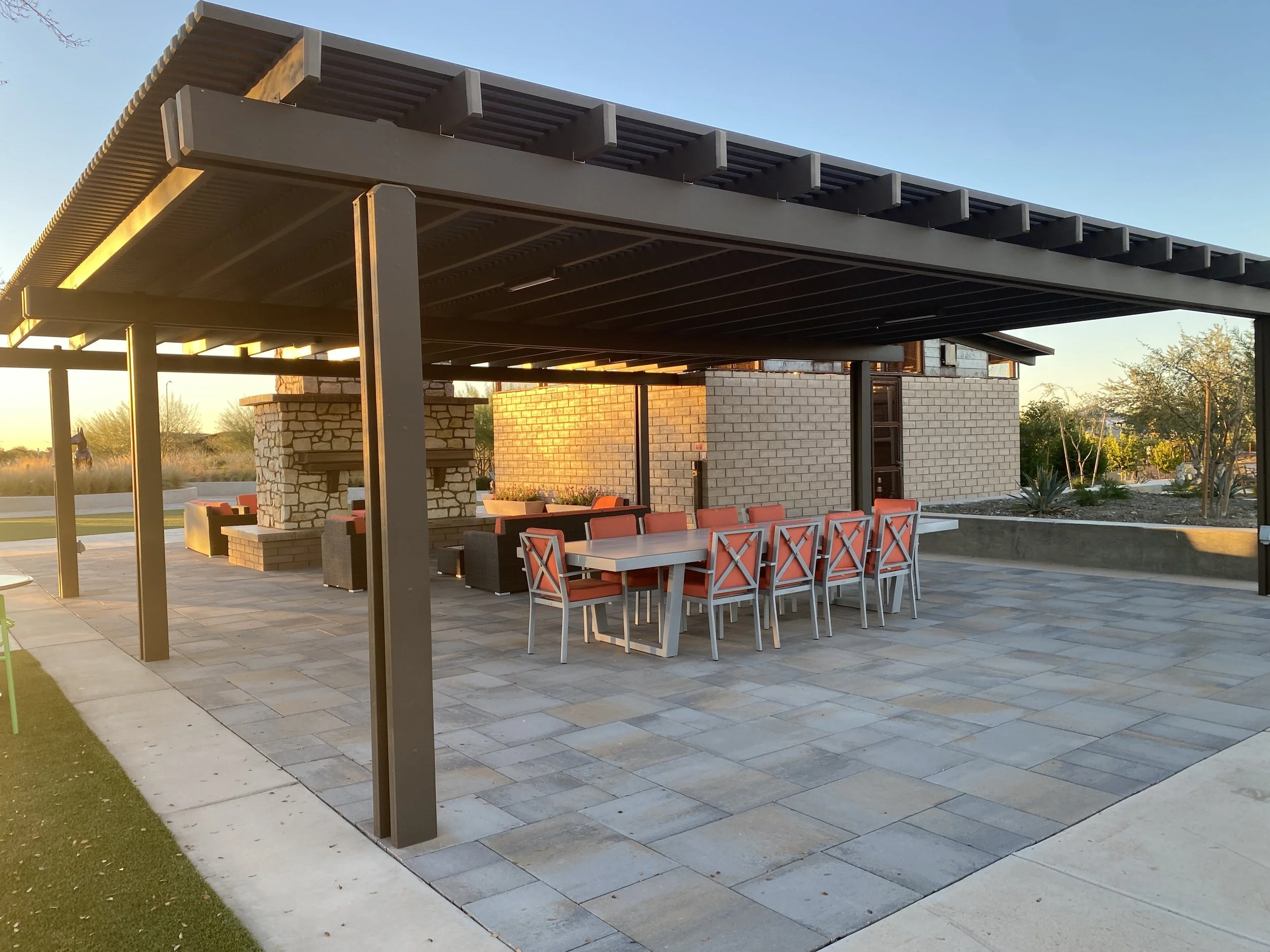 Park area & seating available to us, steps from framed houses