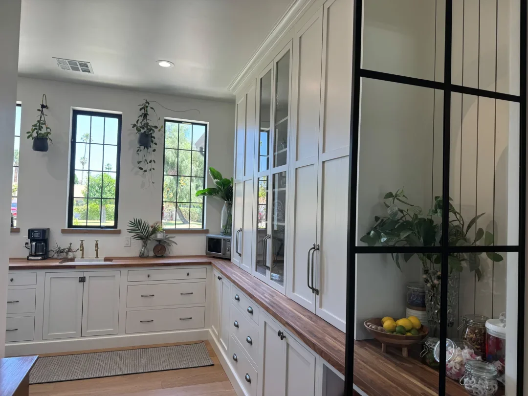 Prep kitchen, note different countertops