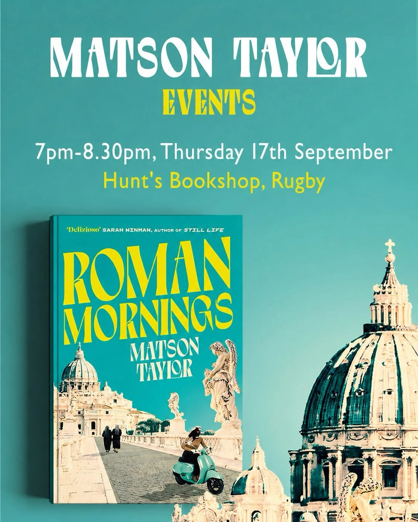Ciao tutti! I&rsquo;m very pleased to announce an event with the wonderful team at @huntsbookshoprugby. If you&rsquo;re near Rugby on the 17th September, come along for an evening of conversation, book gossip and some Roman razzle dazzle. Details on 
