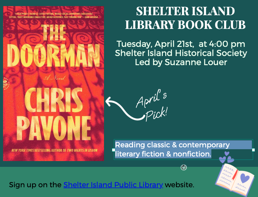 The background is dark green with a red book cover on the left and a small illustration of an open book with hearts in the bottom right.