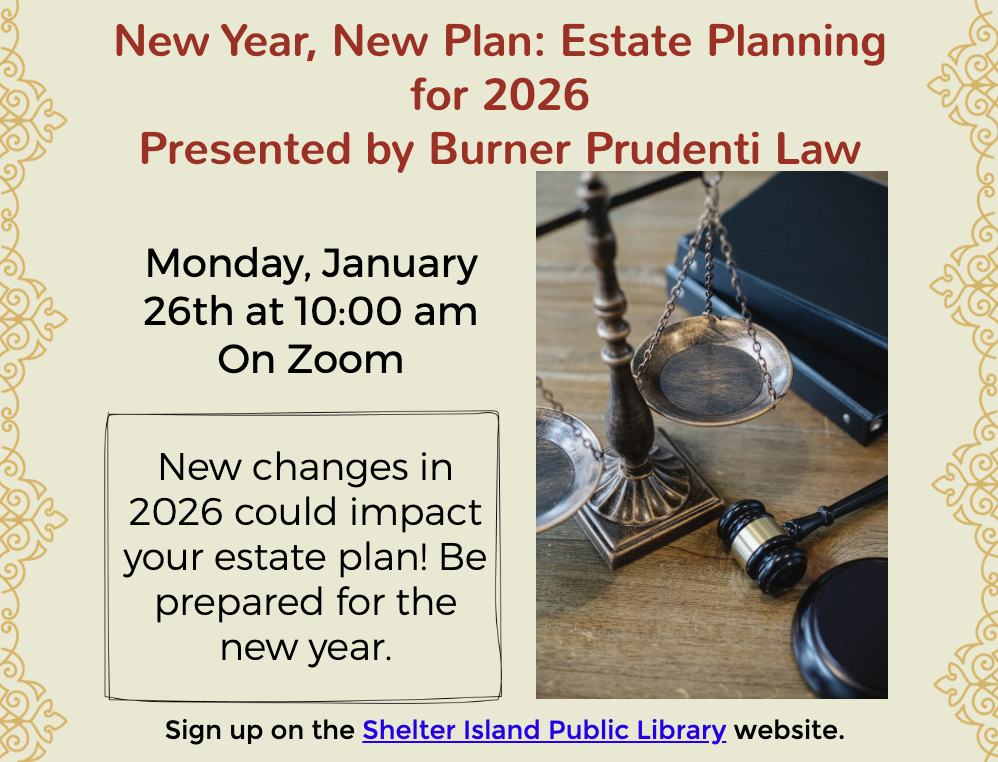 background is light tan with a gold decorative border. The main image is a wooden balance scale (scales of justice) and a black gavel resting on a wooden surface.