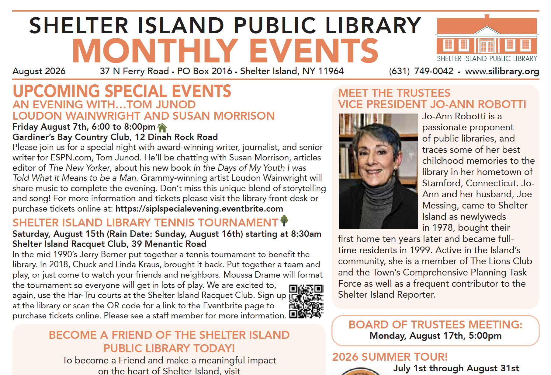 thumbnail image of the August 2026 shelter island library newsletter. Click to download.
