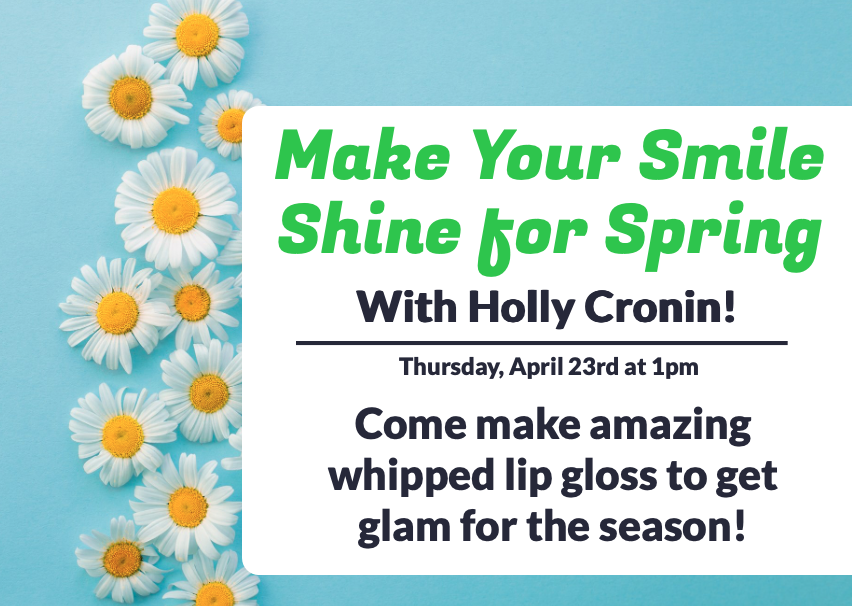 A vertical row of white daisies with yellow centers lines the left side of a light blue background. A large white text box sits to the right of the flowers.