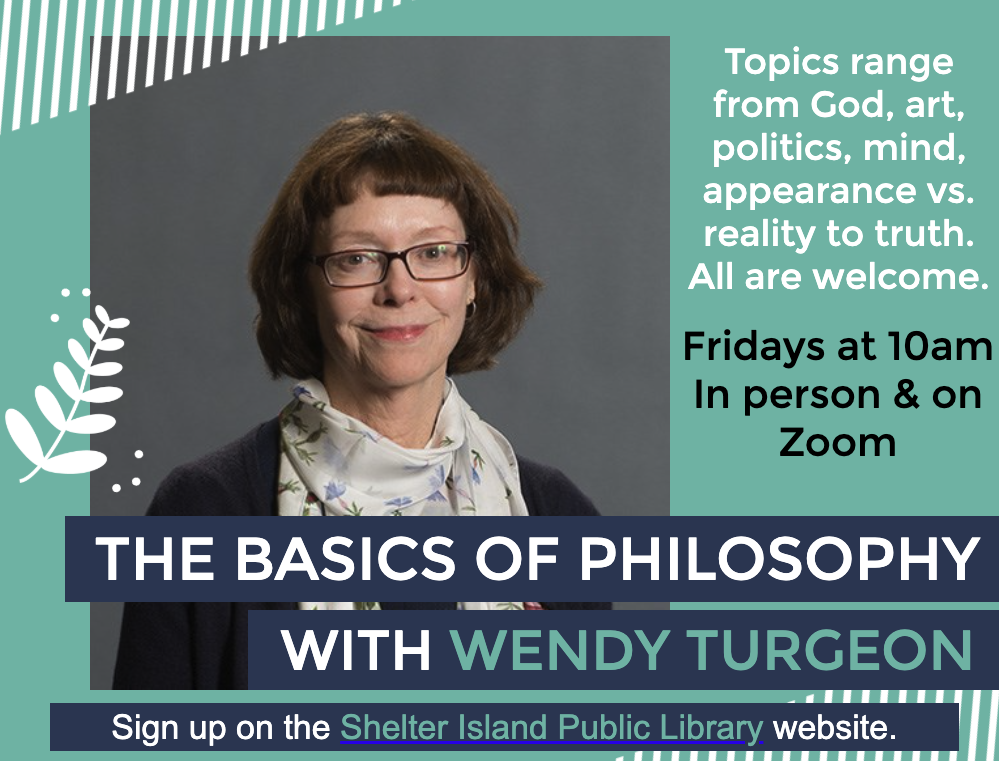 Teal background with a portrait of Wendy Turgeon , white leaf accents, and a blue banner at the bottom.