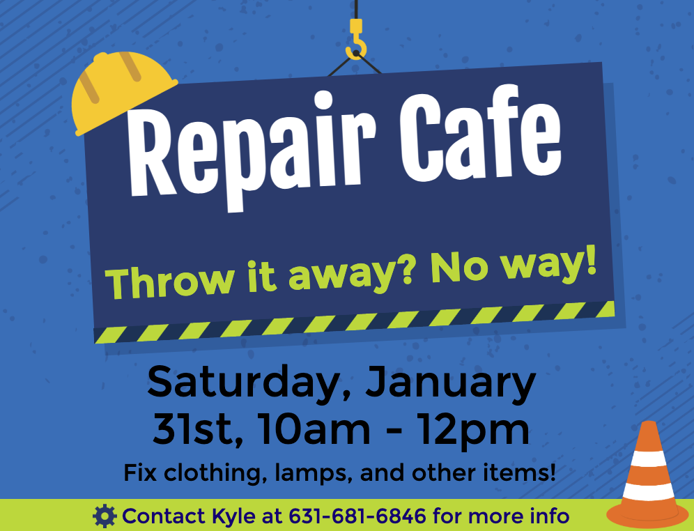 flyer has a blue background with falling white snow. It shows a snowy landscape with blue pine trees and a dark blue gingerbread-style house.