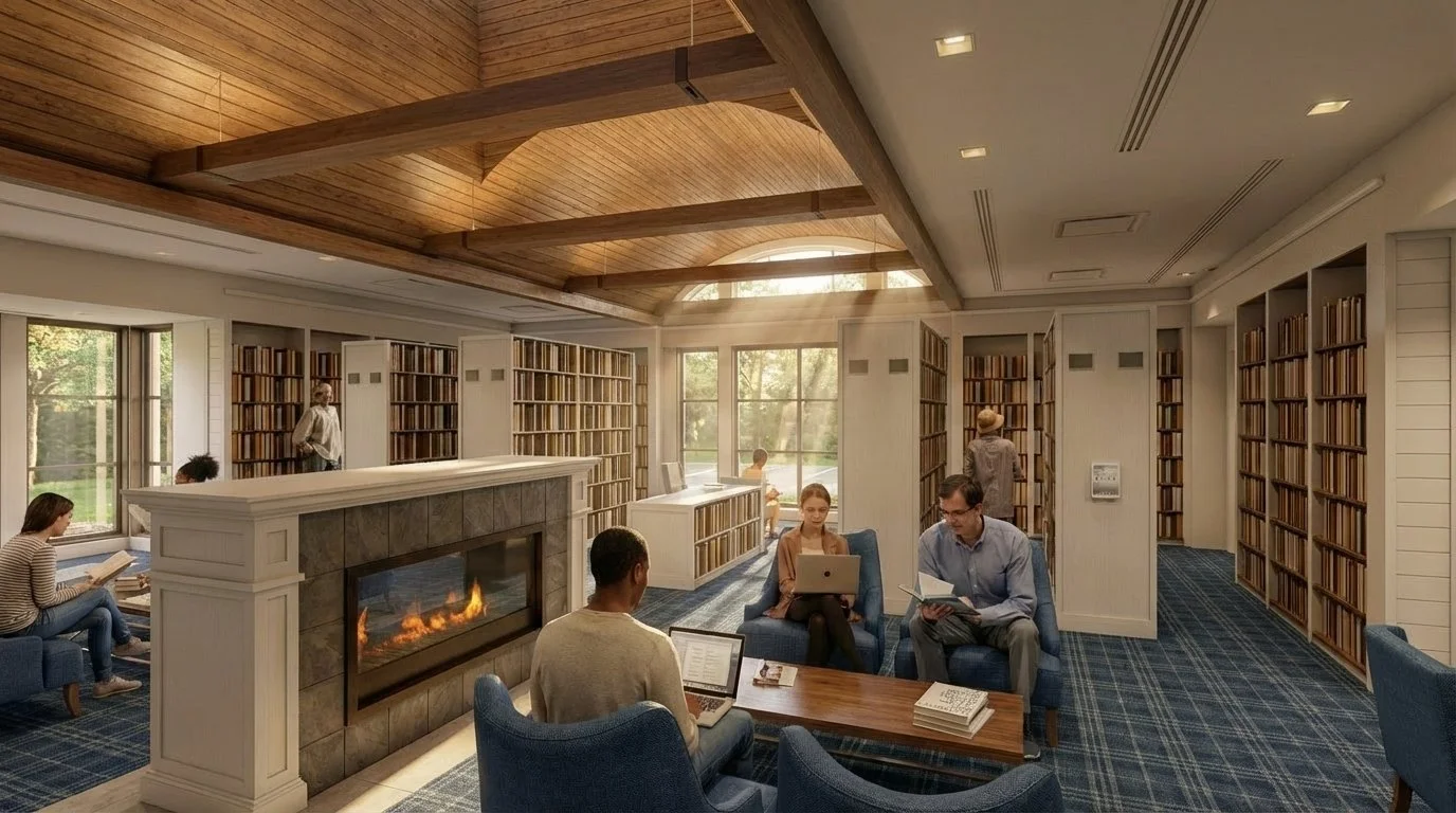 Interior view of the updated Adult section of the renovated library.