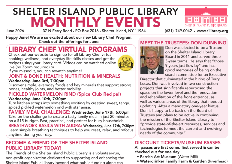 thumbnail image of the June 2026 shelter island library newsletter.