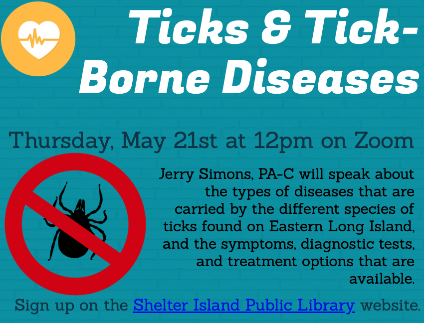 teal brick-patterned flyer. It features a yellow heart icon in the upper-left, white and black text, and a large red "NO" symbol over a black tick illustration on the lower-left.