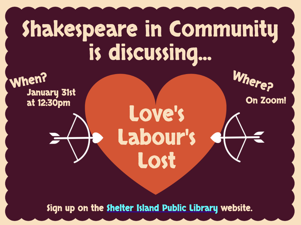 flyer has a dark brown background with a scalloped, light tan border. The main graphic is a large, burnt orange heart in the center, flanked on both sides by a white bow and arrow pointing inward toward the heart.