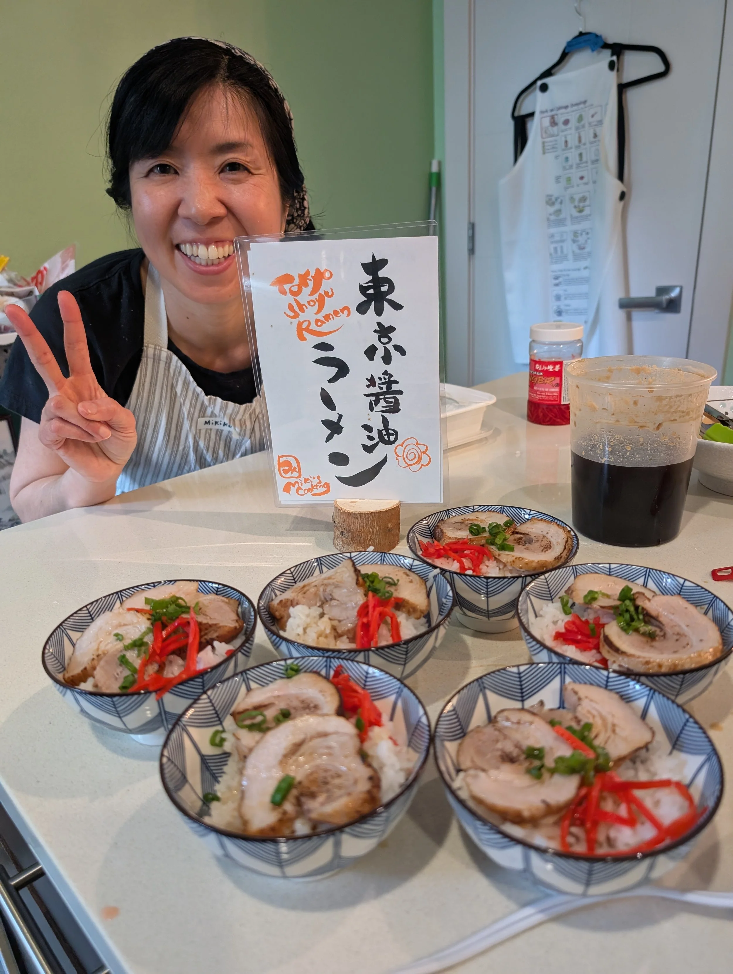 Chef Mikiko Yang teaching her Tokyo Shoyu Ramen class