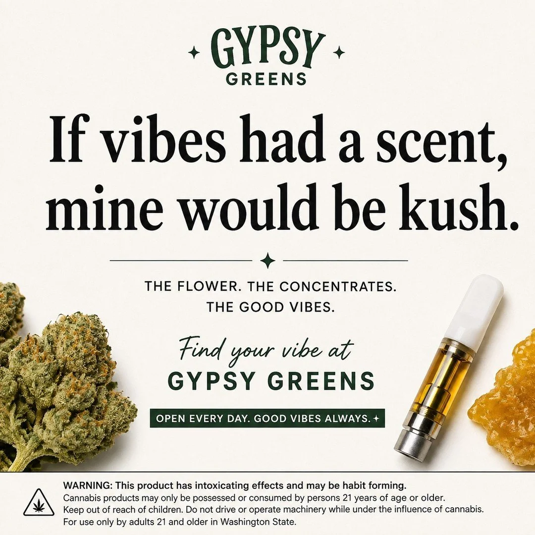 If vibes had a scent&hellip; ours would be kush. 🌿😮&zwj;💨

From flower to concentrates to carts, Gypsy Greens is stocked and ready for whatever kind of weekend you&rsquo;re bringing. Stop in, check out the wall, and find your vibe. 🔥

Good vibes 