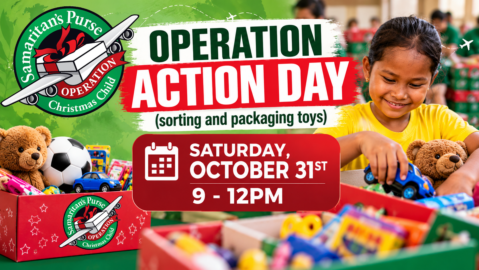 Operation Action Day: (sorting and packaging toys)