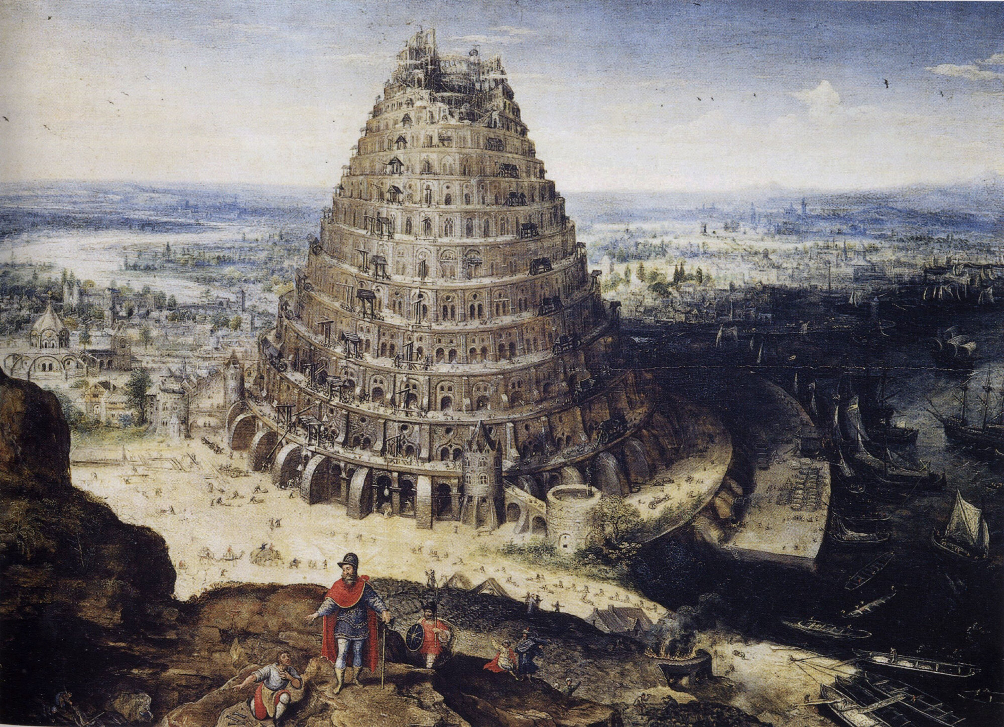 Lucas van Valckenborch’s 1594 painting Tower of Babel, showing the tower as a ziggurat-like structure, with concentric flat terraces. The tower is shown in the midst of construction, with the upper levels incomplete.