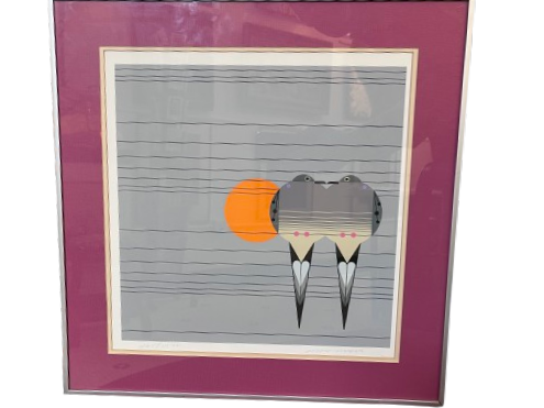 Limited Edition Serigraph Titled "Lovey Dovey" by artist Charley Harper, created in 1978