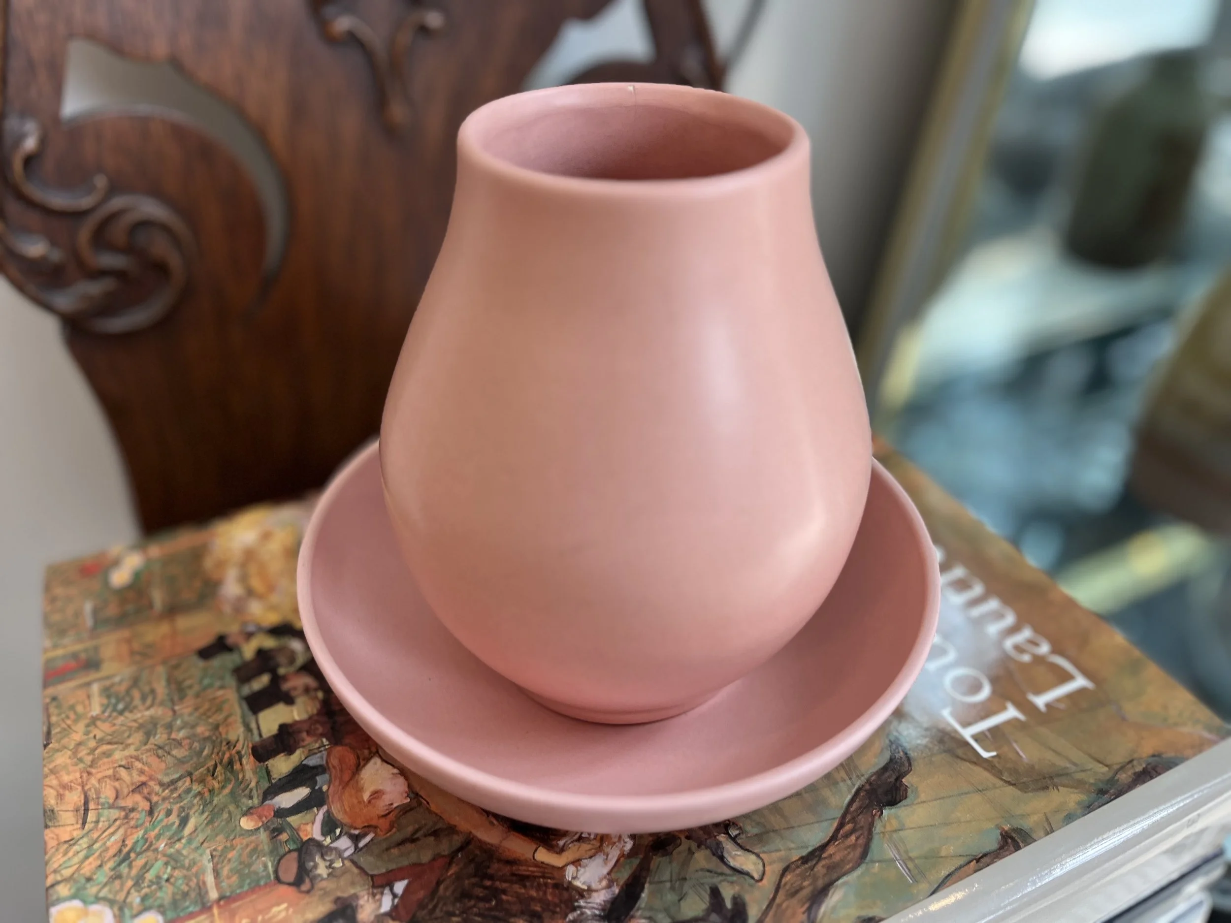 Mid-Century Red Wing Pottery Vase and Saucer