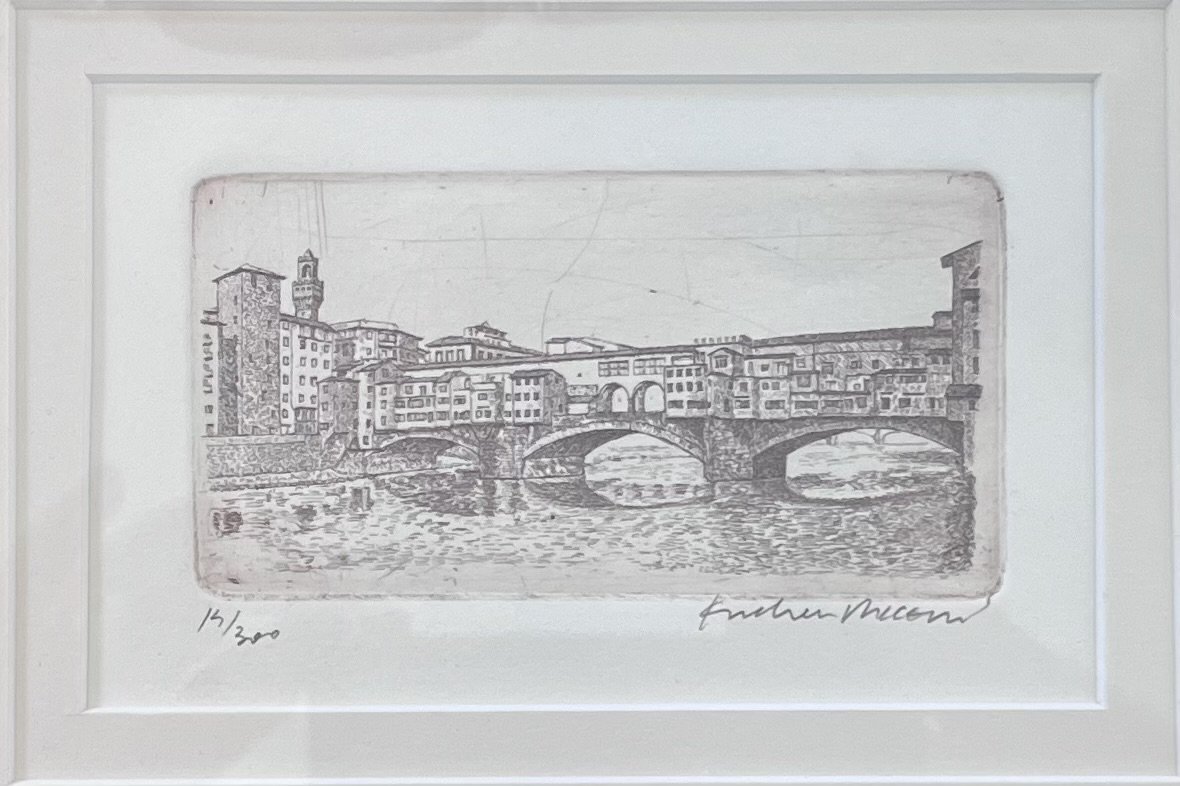 ***SOLD*** Framed Andrew Watson Ponte Vecchio Etching (frame measures 10.5" x 8.5")