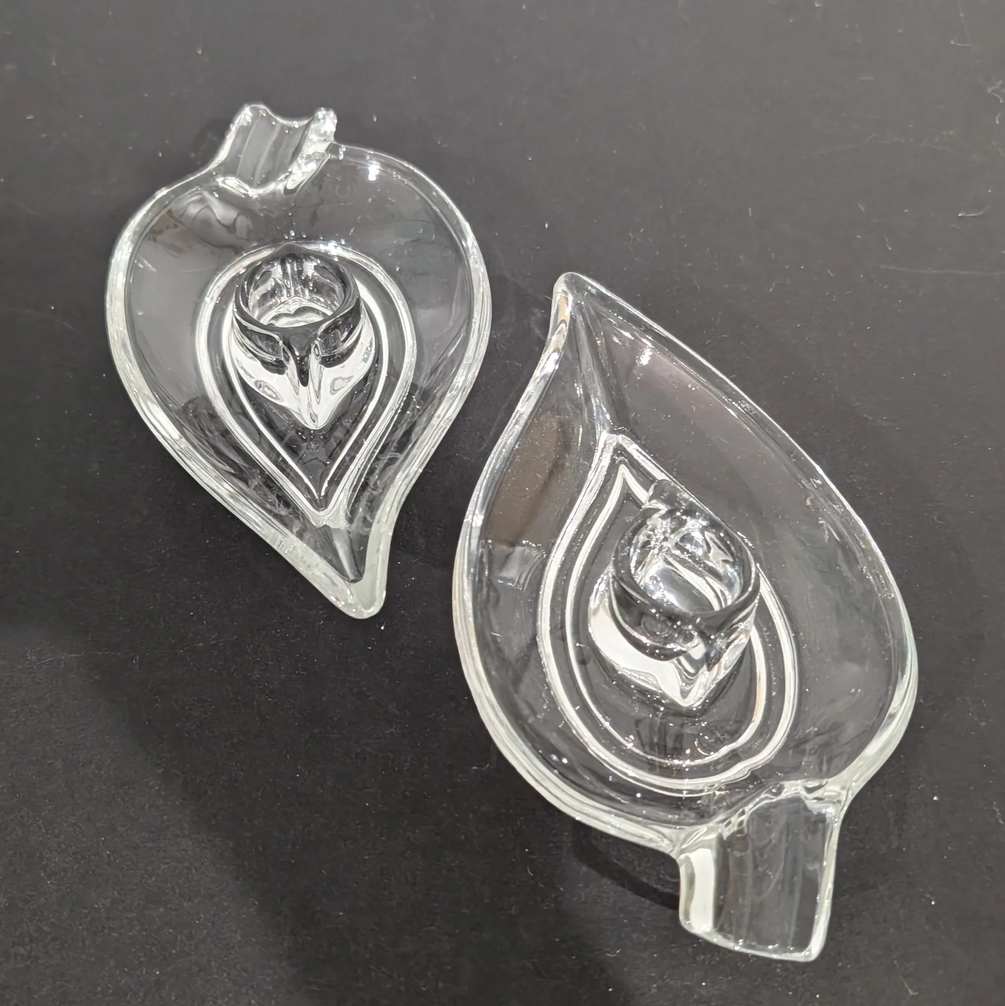 Heisey 'Leaf' Candle Holders and Cigar Rests (Pair)