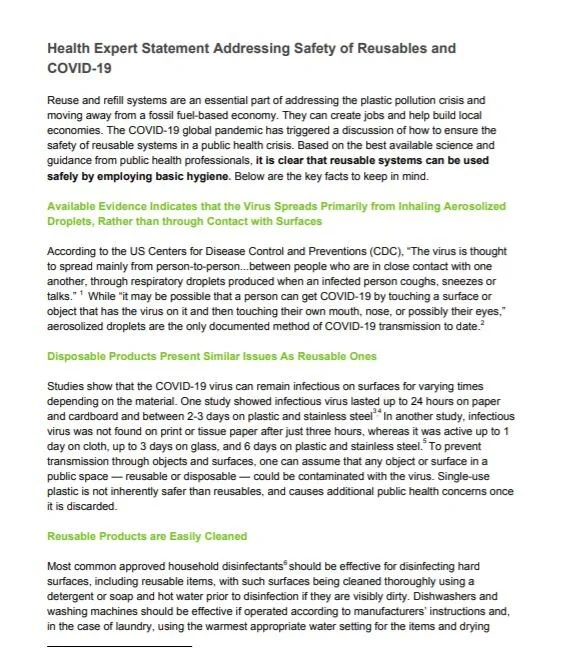 125 Health Experts Agree - Reusables are Safe During COVID-19
