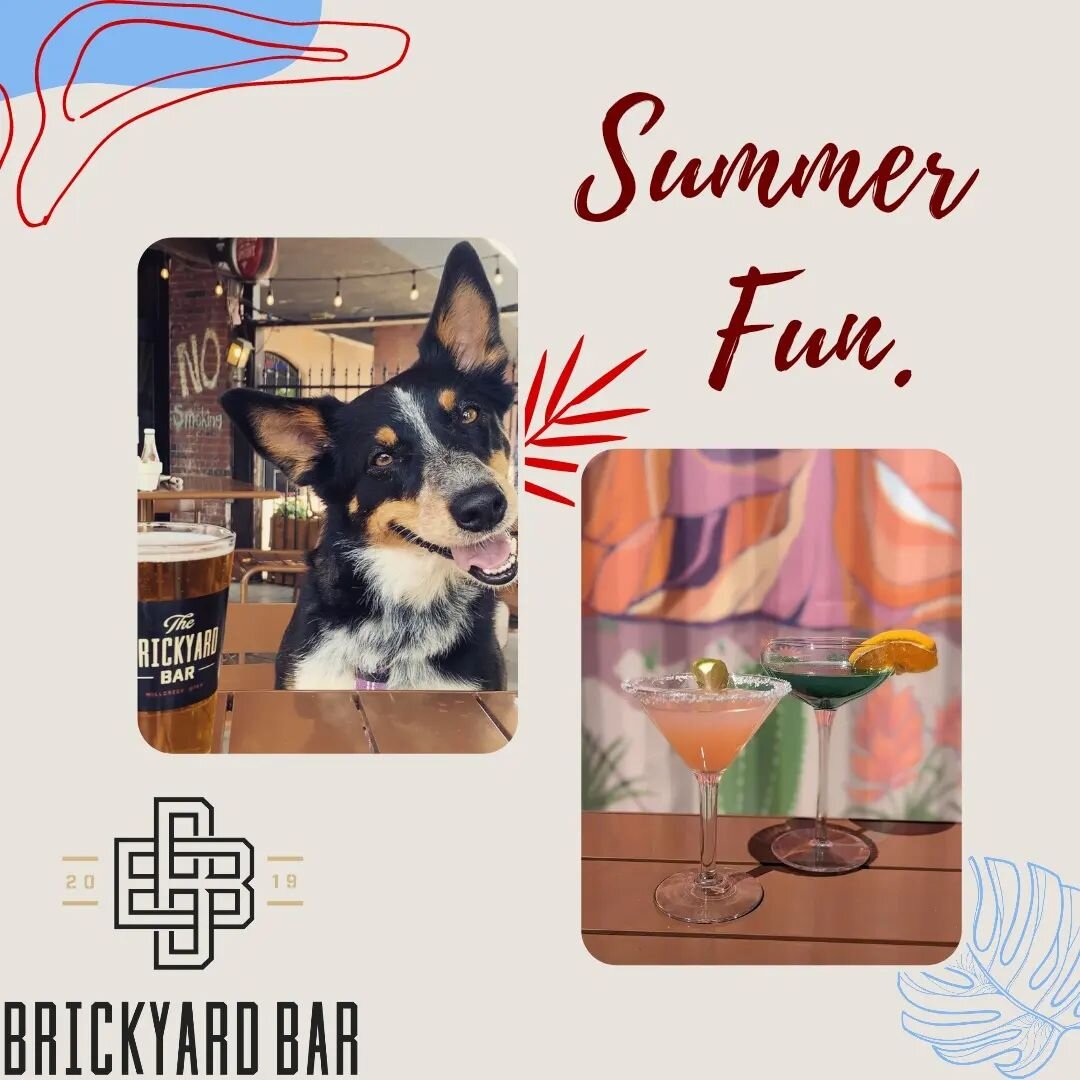 It's a beautiful day to relax on the patio with your pup and a cocktail! Swing by The Brickyard Bar to enjoy signature cocktails and a great atmosphere.