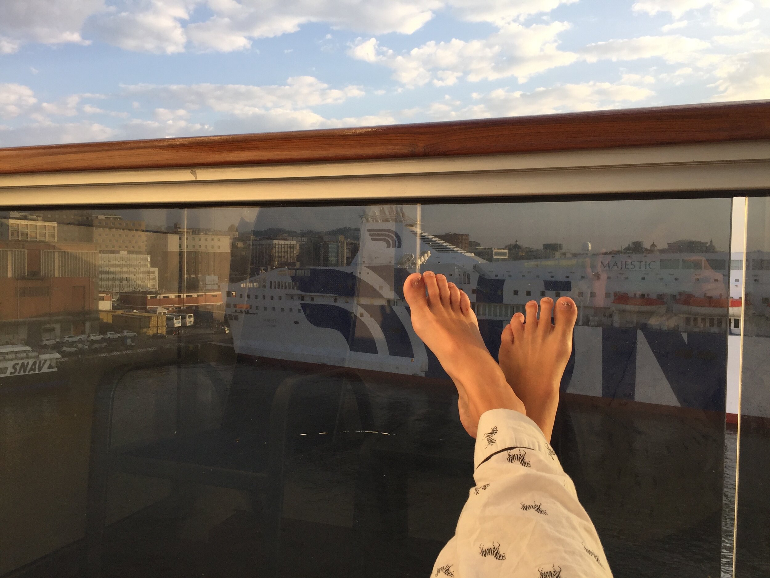 In pajamas on a cruise ship balcony...my happiest place!