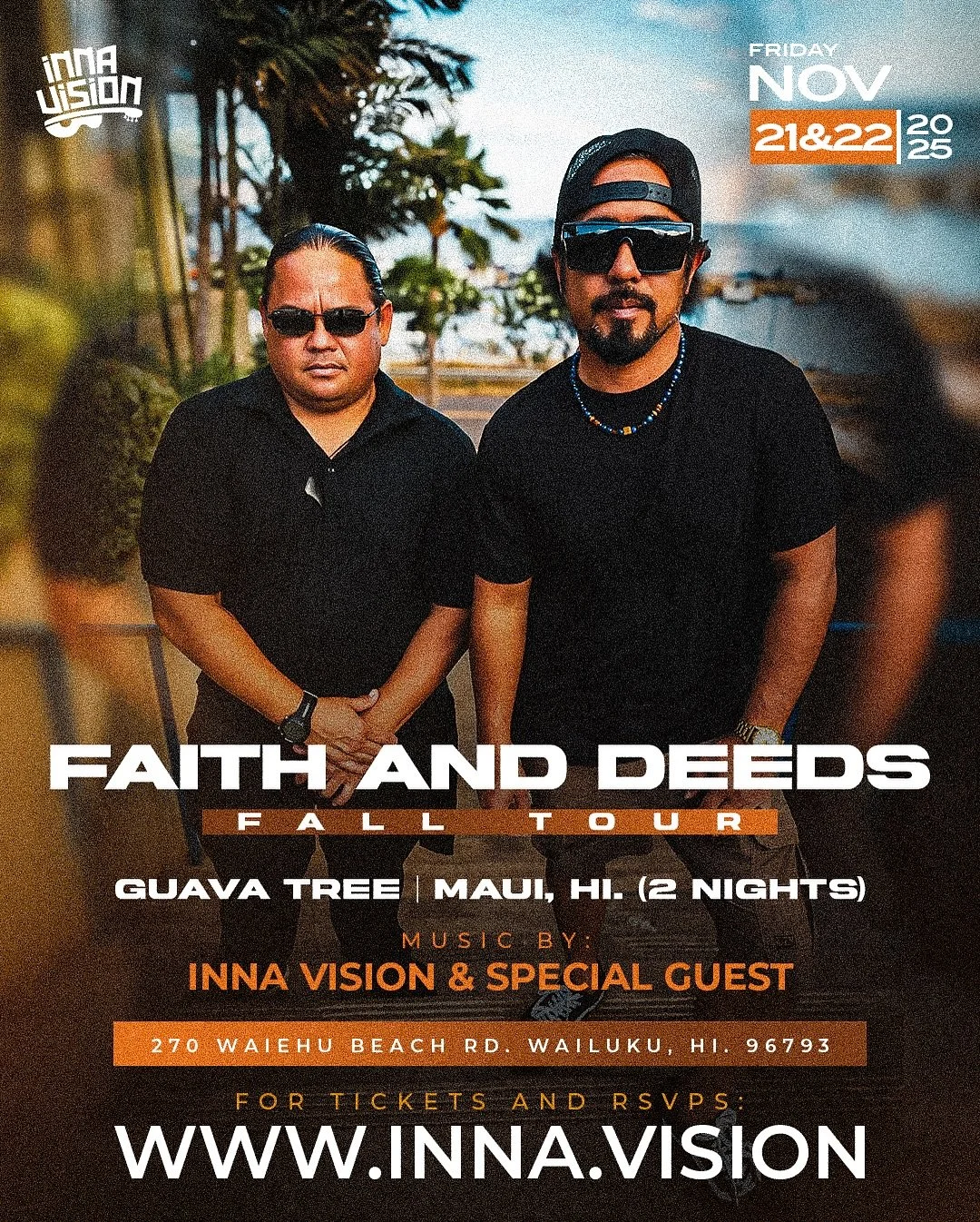 WAI*SIDE HOME ZONE SHOW ANNOUNCEMENT π₯π₯π₯ We’re running it 2 NIGHTS at @guavatreebarandgrill Nov.21 & 22. Tickets on sale now at inna.vision - Call direct to reserve VIP tables. Grab your tickets quick! #innavision #reggae #lives