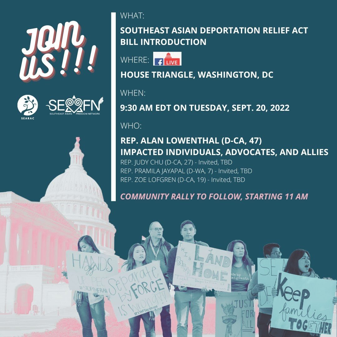 As youth and young adults striving to advocate for our communities, Amplify Asian America is looking forward to joining @seafnofficial and
@SEARAC on Tuesday, Sept. 20, to support the introduction of the Southeast Asian Deportation Relief Act. This h