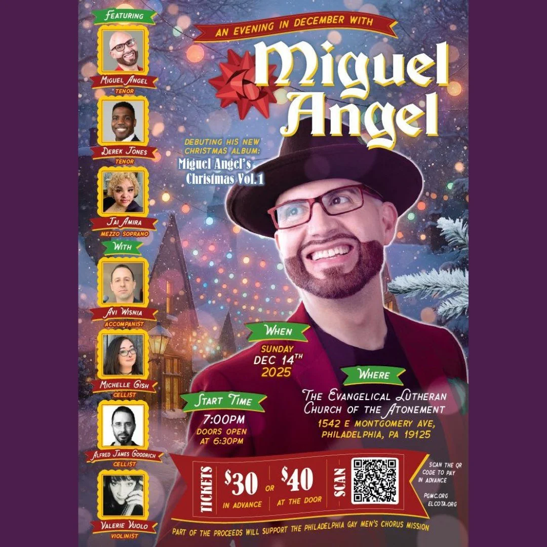 ☃🎁🎄A Christmas Concert! 🎄🎁☃
An Evening in December with Miguel Angel
December 14, 7:00 PM at Atonement
Part of the proceeds support Philly Gay Men's Chorus!

For Tickets: Link in Bio

#philagmc #affirmingchristians #affirmingchurch #ELCA #Luthera