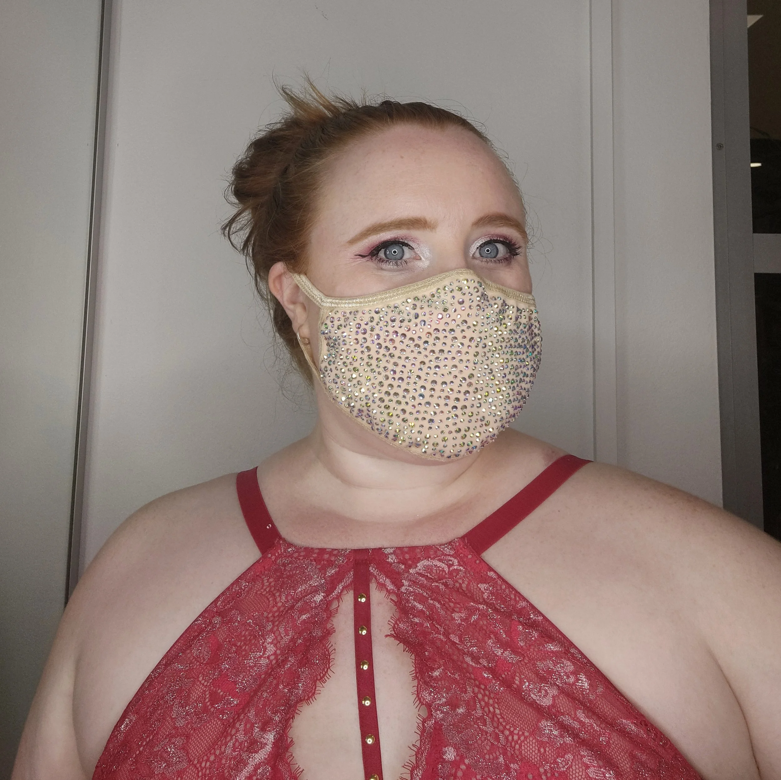 Light Tan Rhinestone Face Mask