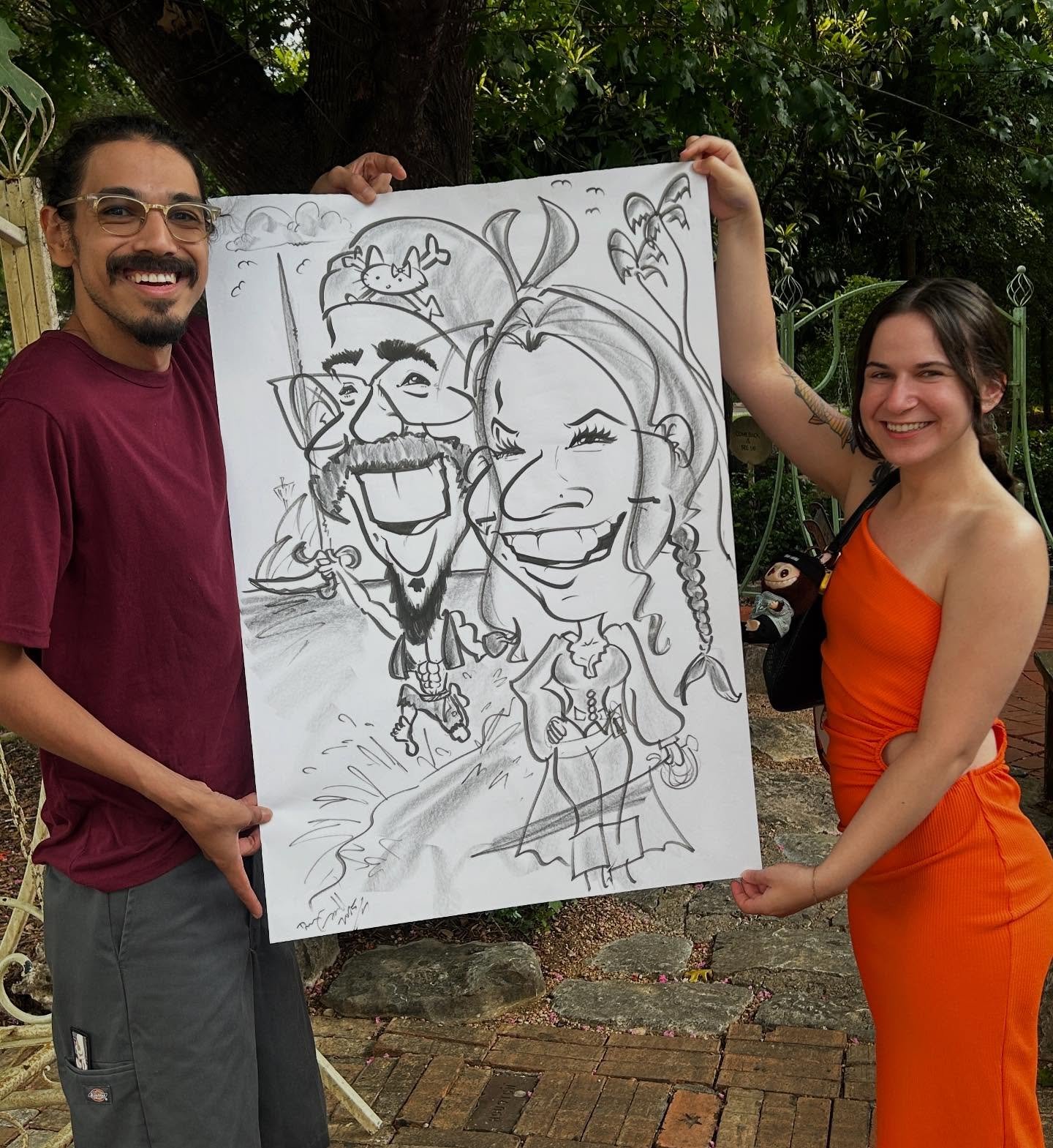 Uncorked this gem drawing #caricatures out in #gruenetexas! It was her birthday, and I didn&rsquo;t even know he was a cat lover! Come see me across from Gruene Hall on the patio of the @thegruenehaus