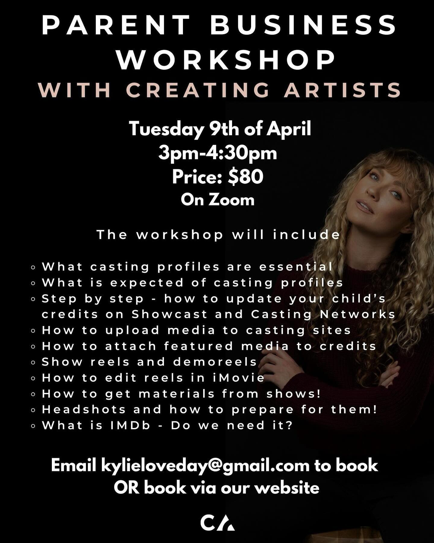 ESSENTIAL PARENT BUSINESS WORKSHOP💥🎬 TOMORROW 3pm-4:30pm on ZOOM 🖥️ 

We often hear parents saying they feel a little lost about the business side of acting!! So&hellip; we are running a workshop covering:

▪️Profiles 
▪️Updating profiles 
▪️Showr