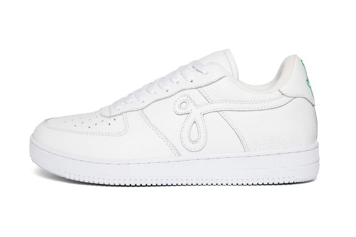 GF-01 BY JOHN GEIGER "WHITE PEBBLED LEATHER/LIME EMBROIDERY