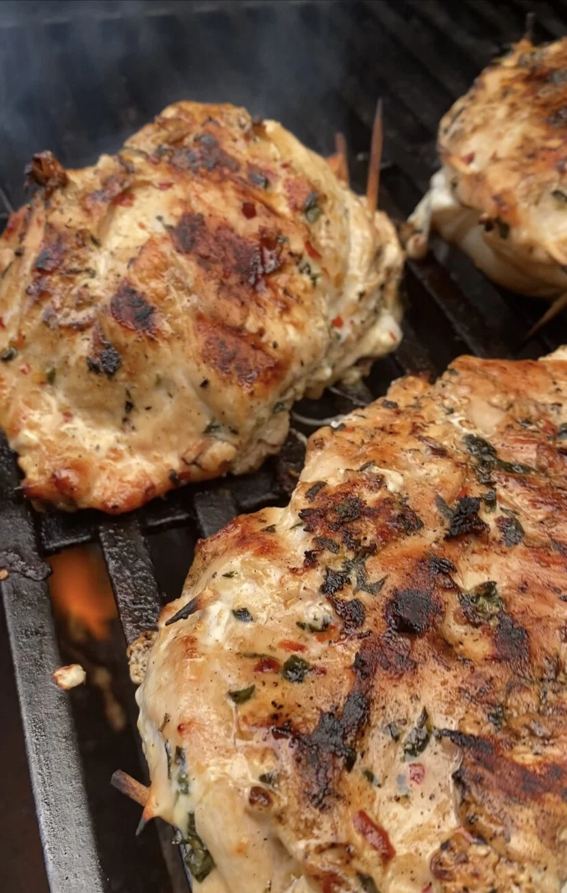 Grilled Stuffed Chicken Breasts with Sun Dried Tomato Herb Sauce
