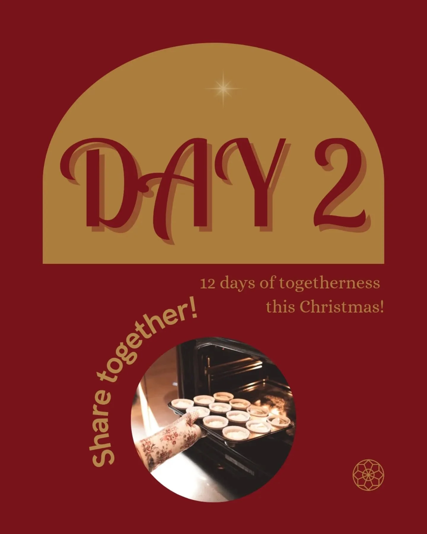 Day 2... Of the 12 days of togetherness this Christmas!

Share together! 🧁 why not bake a festive treat for your neighbour or friend this weekend?