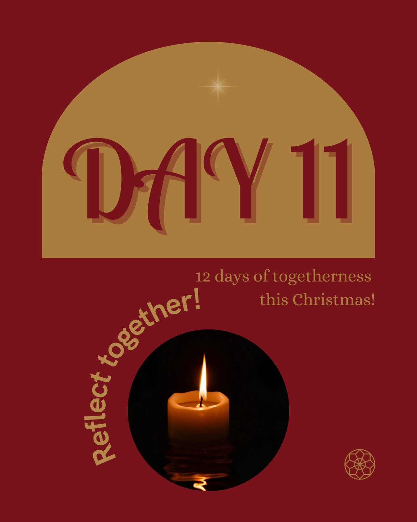 Day 11&hellip; Of the 12 days of togetherness this Christmas!

Reflect together 🕯️ Christmas is a time to reflect and slow down. Join us at our Midnight Communion service tomorrow evening at 11:30pm for a simple service of worship and reflection.